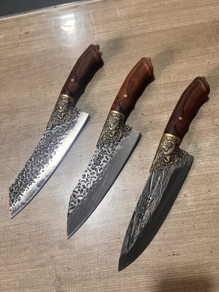 8.4 Inch Kiritsuke Knife Stainless Steel Blade Chef Cleaver Meat Slicing Vegetables Kitchen Knife Copper Decor Wood Handle