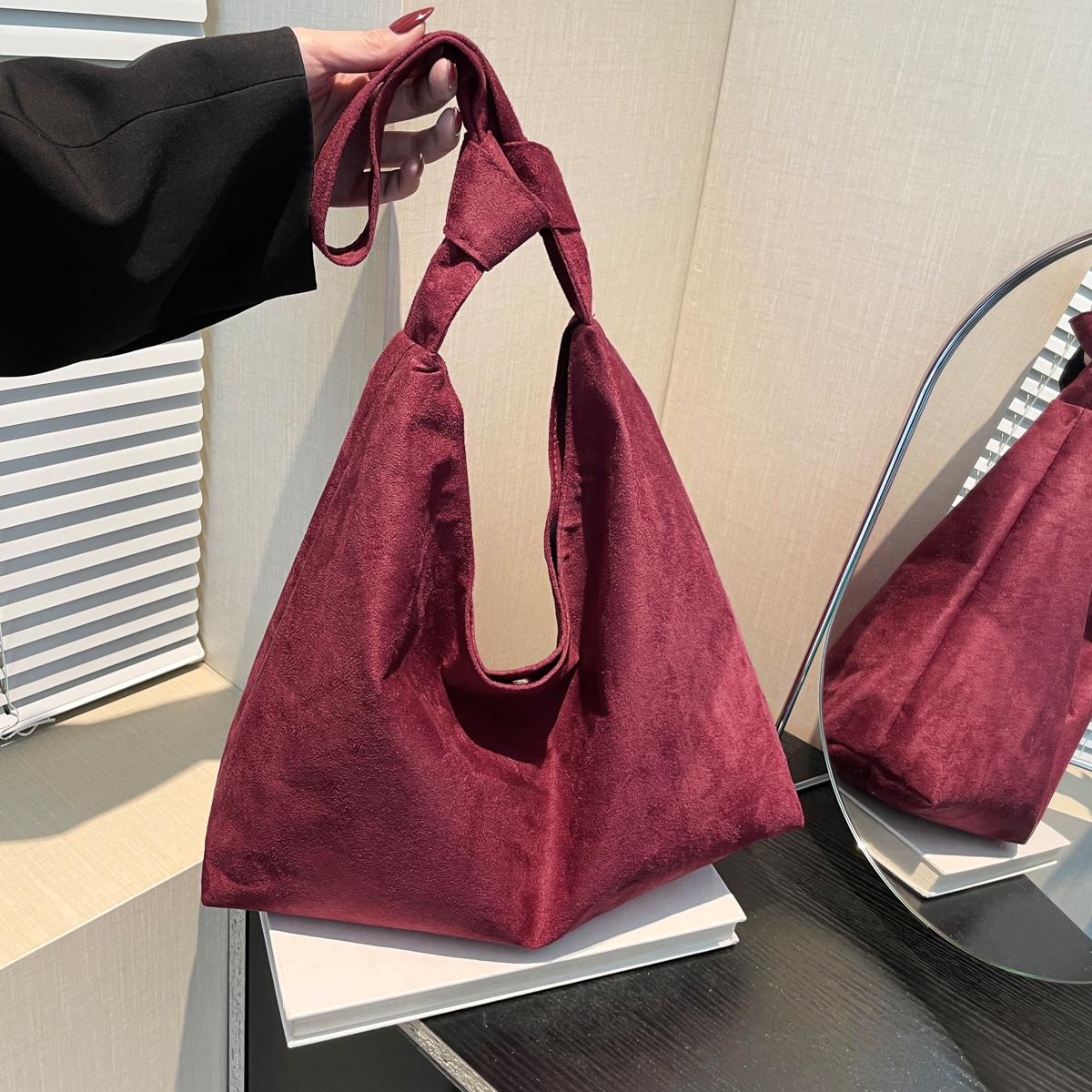 

Сумка-тоут из бархата чистого цвета, модная, с узлом, ручная, вместительная, повседневная, простая, с ремешком, на плечо