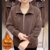 Fleece-Lined Corduroy Maternity Coat, Women's Plus Size, Long Sleeve, Loose Fit, Solid Color – 2025 Autumn/Winter Collection