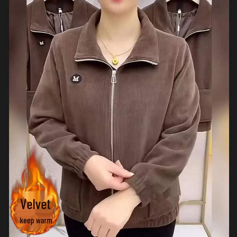 Fleece-Lined Corduroy Maternity Coat, Women's Plus Size, Long Sleeve, Loose Fit, Solid Color – 2025 Autumn/Winter Collection