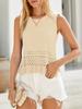 Women's Boho Crochet Crop Tank Top Sleeveless Crew Neck Ruffle Knit Sweater Vest
