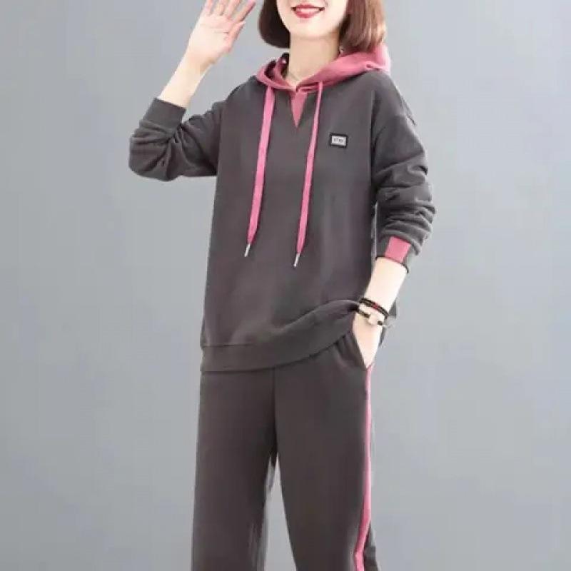 Suit Women's Autumn Long-sleeved Sweatshirt and Sweatpants Two-piece Set Large Size Loose Women's Solid Color Simple Casual Suit