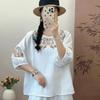 Heavy Industry Embroidery Fashion Three-quarter Sleeve T-shirt Summer Loose and Thin Cotton Round Neck Pullover Small Shirt Top Women