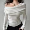 European One-Shoulder Pleated Knit Slim-Fit Sweater for Women
