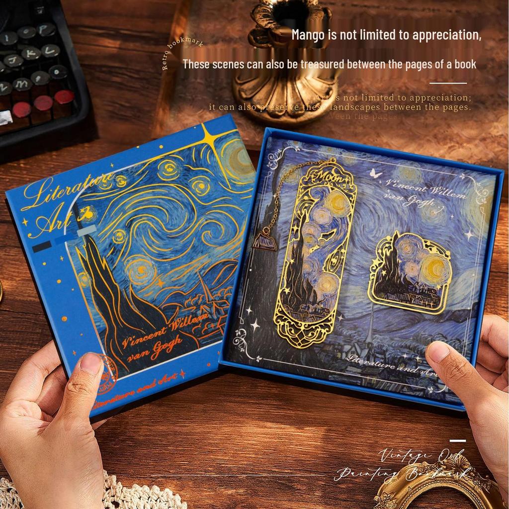 Set elegant de semne de carte metalice: Cutie cadou de Anul Nou pentru studenți, inspirată de pictura în ulei.