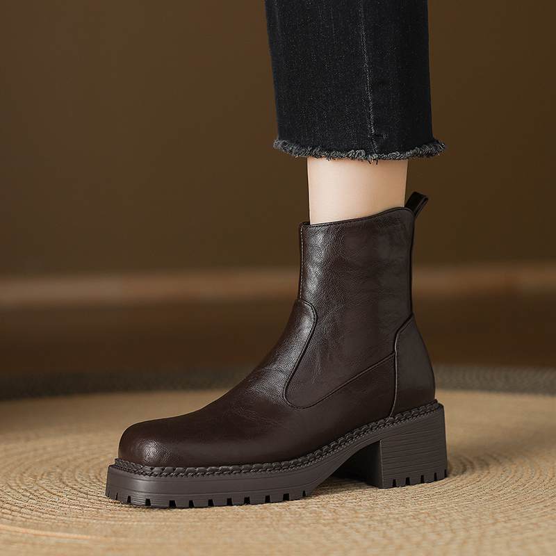 Krazing Pot Microfiber Winter Round Toe Modern Platform Size 33 Boots Size 43 Thick Bottom Women Ankle Boots