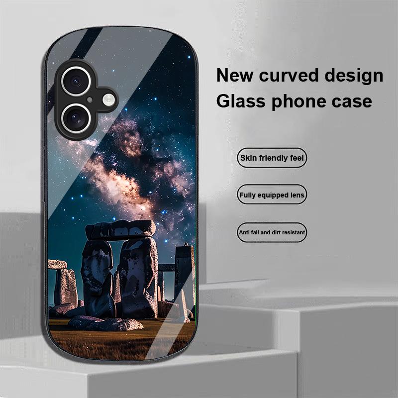 Pyramid Starry Sky For Apple IPhone 16 11 13 15 14 Pro Max 12 Mini 7 8 Plus XR X XS Elliptical Shaped Tempered Glass Phone Case