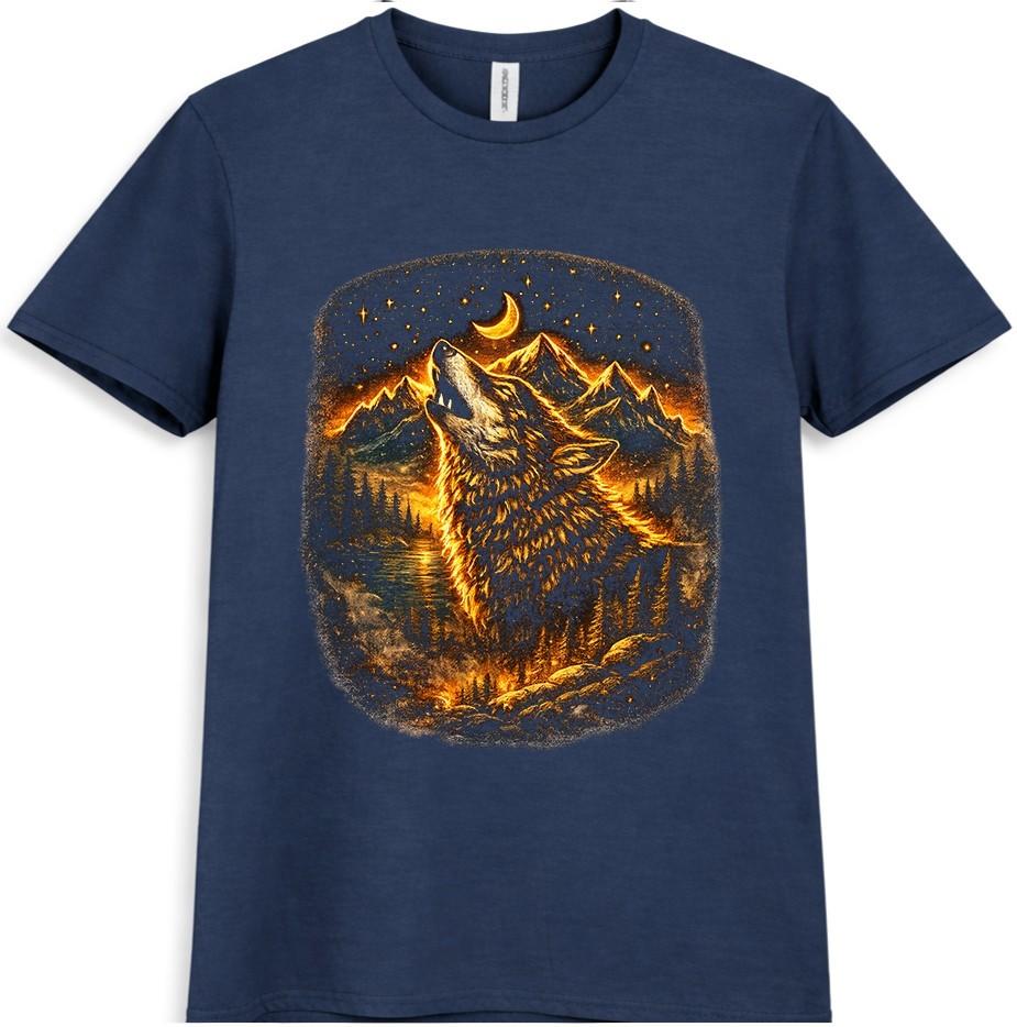 Wolf T Shirt Howling Wolf Mountain Moon Nature Wildlife Graphic Tee