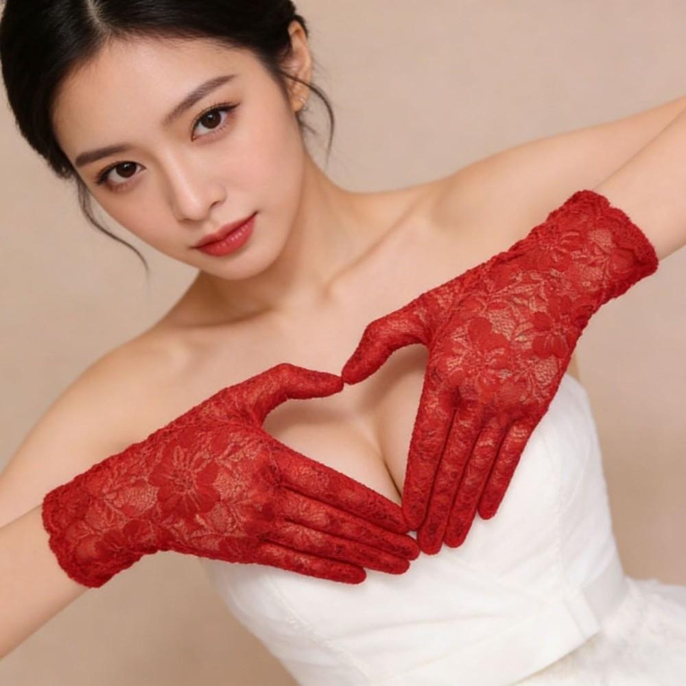 Solid Color Sun Protection Gloves High Elasticity Wedding Dress Gloves Bridal Gloves Ladies