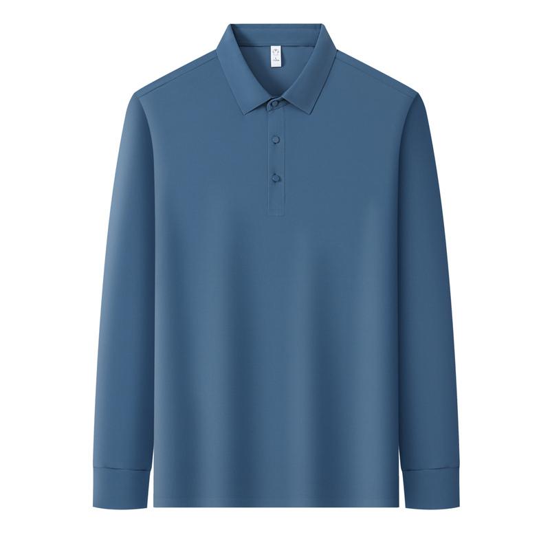 Autumn Ice Silk Traceless Long-sleeved T-shirt Men's Hot POLO Shirt New Solid Color Lapel Top