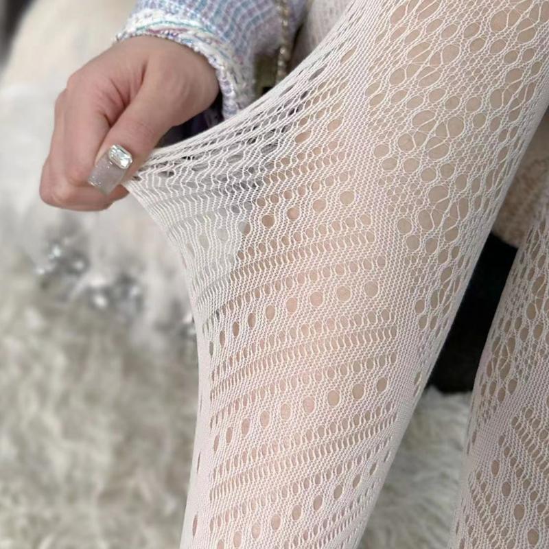 Women Vintage Hollowed Out Fishnet Sheer Pantyhose Aesthetic Irregular Geometric Patterned Spliced Leggings Mesh Tights