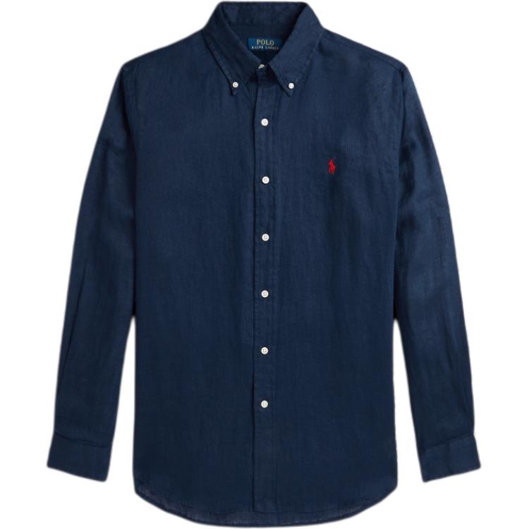 Polo Ralph Lauren Solid Logo Embroidered Point Collar Long Sleeve Shirt Men shirts Dark-Blue MNPOWOV16824139-410