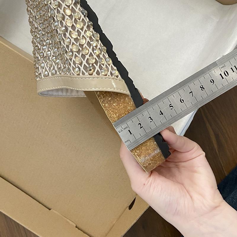 Rhinestone mesh bag head half slippers women's outer wear summer new fashion versatile lazy one pedal cool slippers