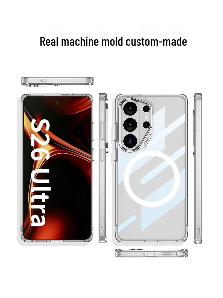 Samsung S26 Ultra Phone Case - Transparent Magnetic Wireless Charging with Rotating Bracket