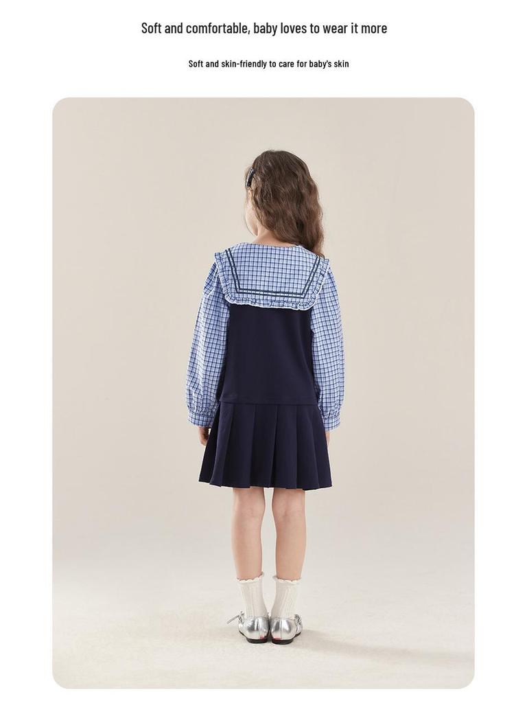 Girls' Striped Sailor Collar Dress with Skirt - Spring 2026 Collection