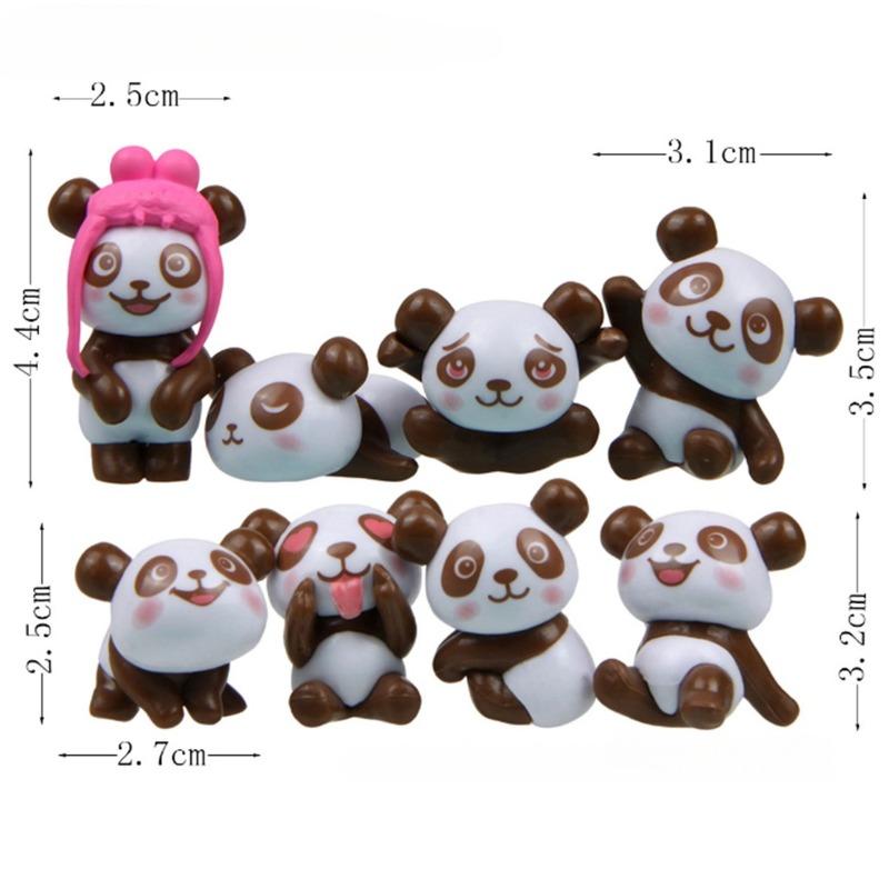 8 Three-dimensional Creative Small Cute Plastic Panda-shaped Figurines and Micro-landscape Decorative Figurines