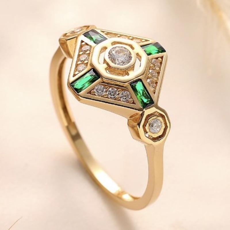 European and American fashion palace style square emerald creative women s ring 8&Gold-color белый
