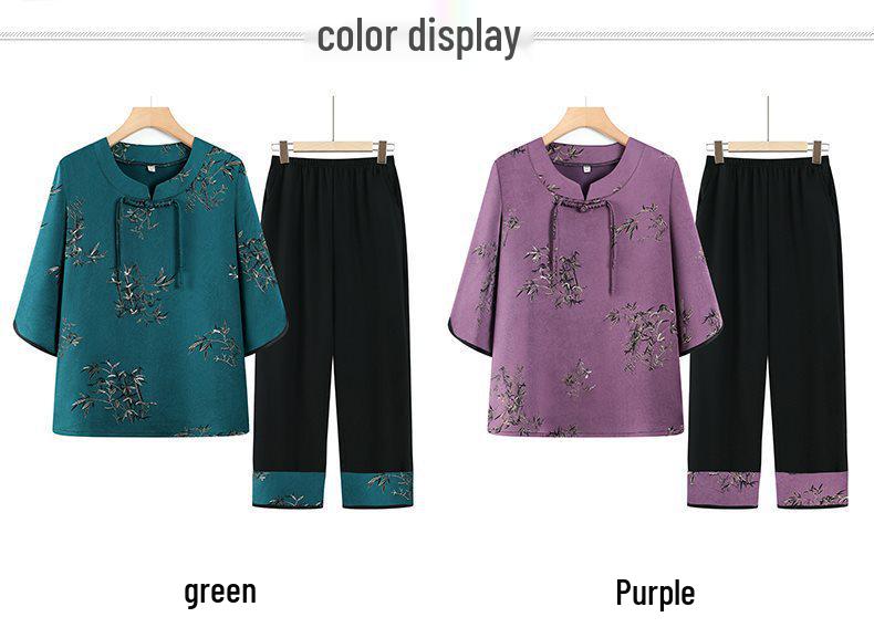 Chinese Style Summer Two-Piece Set: Short-Sleeved Outfit for Middle-Aged & Elderly Women