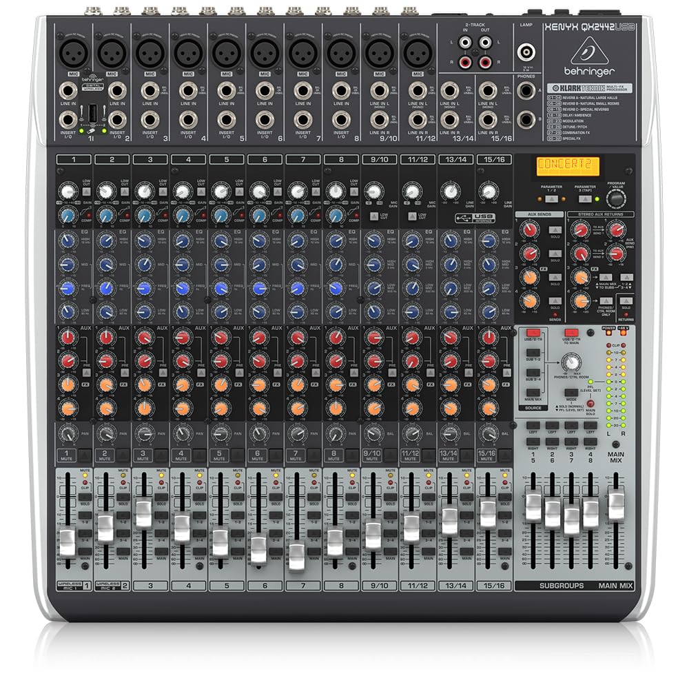 Behringer Analog Mixer 24 Channel 4 Bus 1 Knob CompEffectUSB Audio Interface XENYX QX2442USB