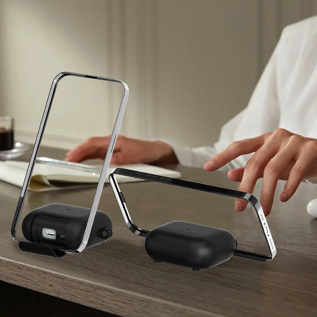 Etui do AirPods Pro 3 ze składanym stojakiem, osłona na słuchawki z TPU i PC, magnetyczna, z karabińczykiem