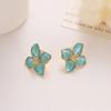 SUMENG New Blue Red Enamel Stud Earrings Fashion Five-Petals Crystal Cute Girls Ear Decor for Women Jewelry Accessories Gifts