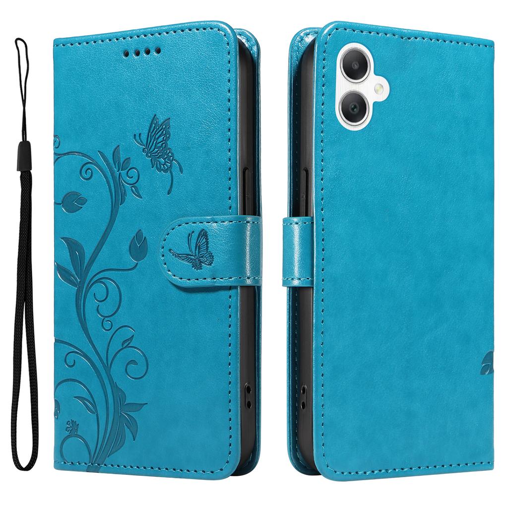 For Samsung Galaxy A06 4G PU Leather Cases Flower Pattern Wallet Stand Phone Cover with Strap
