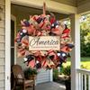 Patriotic Wreath for Front Door Handmade 4th of July Door Hanger Red White Blue American Wooden Hanging Plaque for Wall Porch Memorial Day Decor