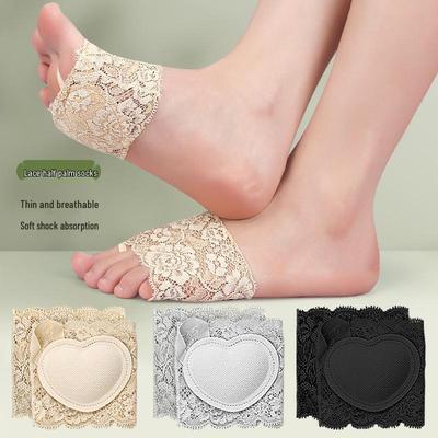 Women's Lace Trim Anti-Slip High Heel Socks with Cotton Sole Pad