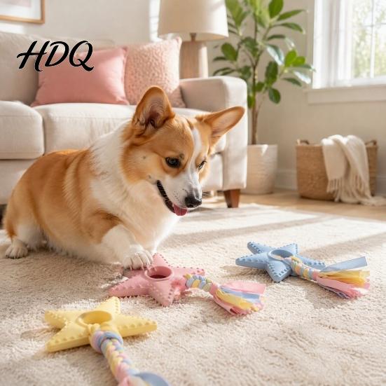Medium Dog Toys Star Shaped Chew Toy Bite Resistant Pet Boredom Toy with Braided Cloth Strip Aggressive Chewer Teeth Cleaning Interactive
