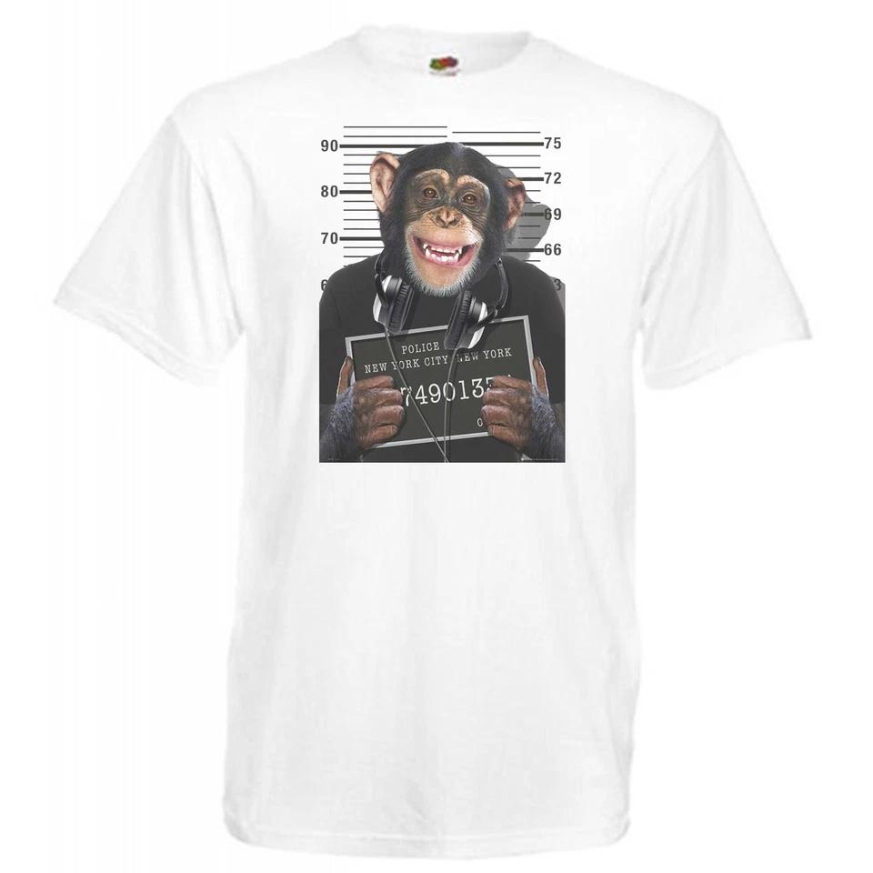 

Mens New York Convict Bad Chimp Monkey Mug Shot White Unisex T-Shirt L