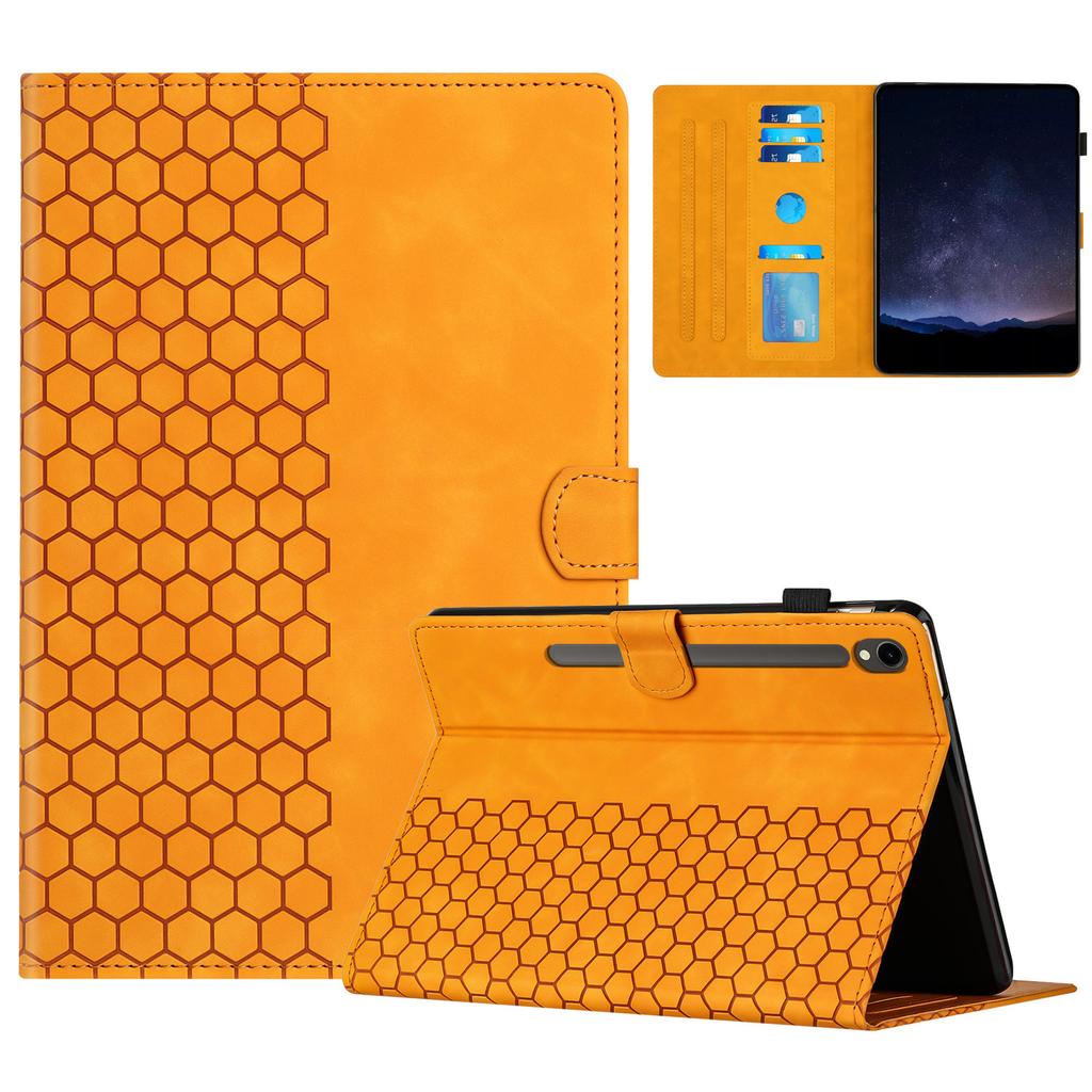 For Samsung Galaxy Tab S10 FE/S9 FE/S9 Case Honeycomb Printed Leather Tablet Cover with Card Slot