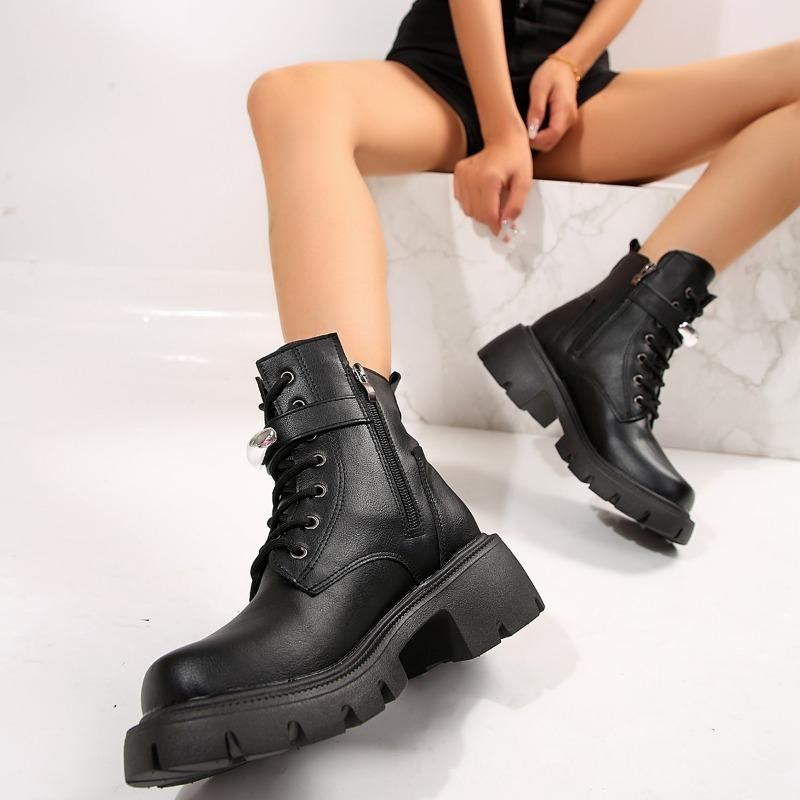 2024 Hot Sale New Wear Resistant Non-slip Autumn Winter Round Head Ladies  Boots Solid Color Fashion Side Zipper Women Shoes