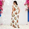 Women Plus Size Notch Neck Sleeveless Floral Printed A Line White Maxi Dress
