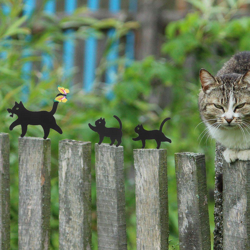 3Pcs Set Cute Cat Outdoor Statues Butterfly Decorative Animal Garden Ornaments  Home Decoration