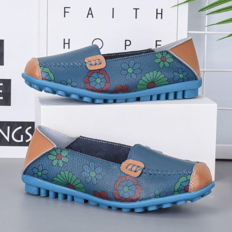 Women's lightweight new printed leather handmade women's shoes Leather breathable sandals Women's flat leather shoes size 44