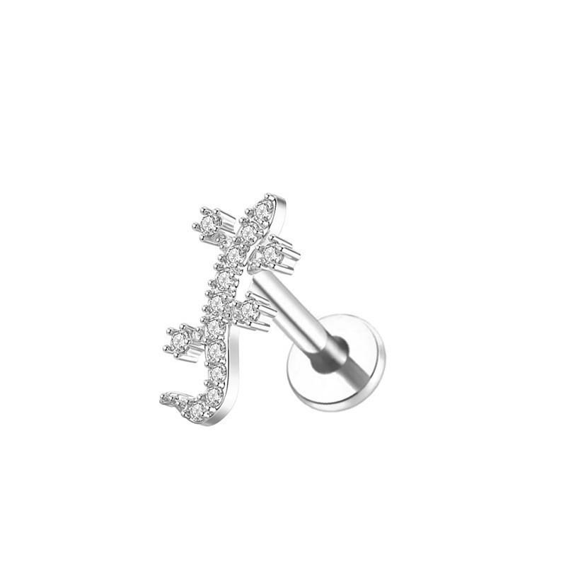 Stainless Steel Lip Ring Threaded Leaf Piercing Jewelry Micro Paved Zircon Minimalist Design