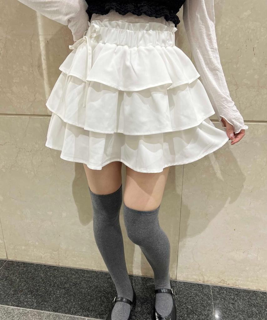 WEGO PHILLY Side Ribbon Tiered Mini Korean Size White Skirt, Spring/Summer Outfit, Girly, Casual, Cute, Style, Gift, Present, Spring, Summer, Autumn,