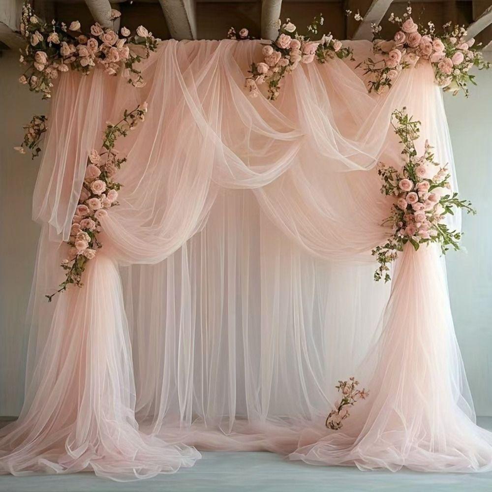 White Pink Wedding Tulle Arch Elegant Backdrop Fabric Arch Draping Fabric Birthday Party