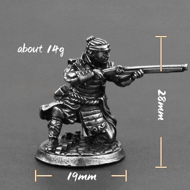 White Copper Japanese Shogunate Samurai Figurines Miniatures Vintage Metal Soldiers Model Statue Desktop Toy Ornament Decoration