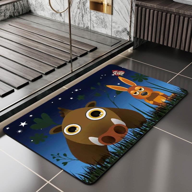 Cartoon Dog Cat Printed Bath Mat Super Absorbent Shower Bathroom Rug for Home Decor Laundry Room Toilet Non Slip Entrance Carpet