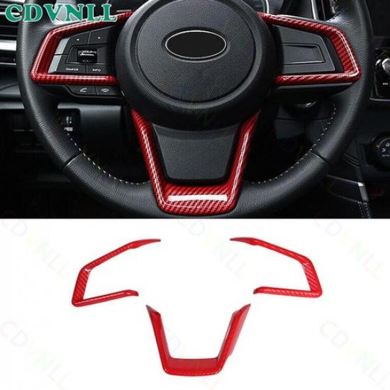 For Subaru Crosstrek 2018- Red Carbon Fiber Steering Wheel Border Strip Trim