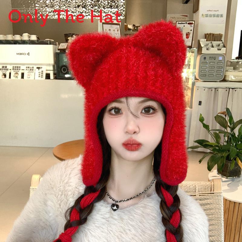 Style Knit Hat For Women With Plush Bear Ears Warm Winter Beanie For Casual Fashion