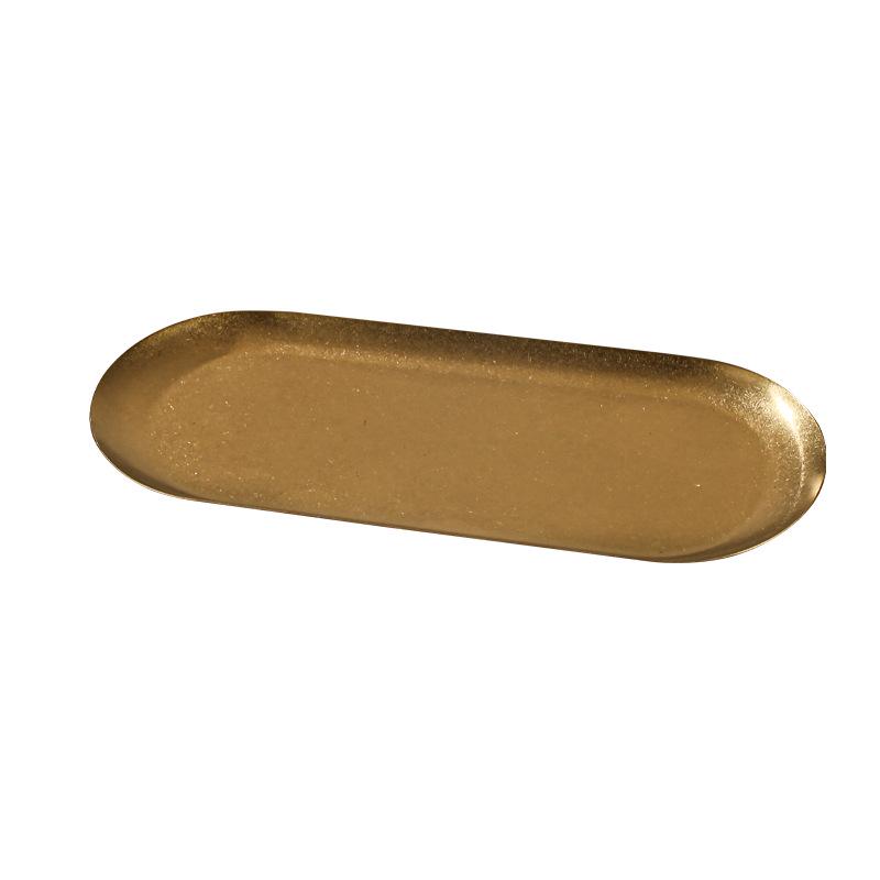 Retro Stainless Steel Oval Japanese Ornament Tray in Gold for Creative Restaurant Dessert and Pastry.