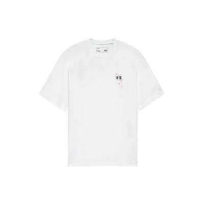 Li Ning Sports Fashion Series - Cherry Blossom Series SS22 Casual Printed Solid Color Breathable Short Sleeve T-Shirt Unisex Tops White AHSS921-1