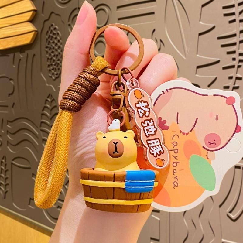 Adorable Capybara Plush Keychain Cute Car Accessory Creative Cartoon Style Gift