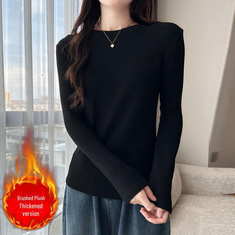 Camiseta de Terciopelo de Cuello Alto de Manga Larga para Mujer de Color Sólido - Top Versátil y Elegante para Otoño/Invierno