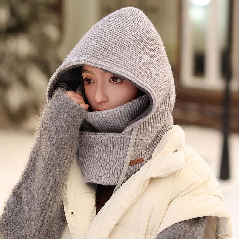 Winter Scarf Cover One-piece Knitted Hat Outdoor Women Riding Electric Car Mask Men Windproof Ski Fleece
