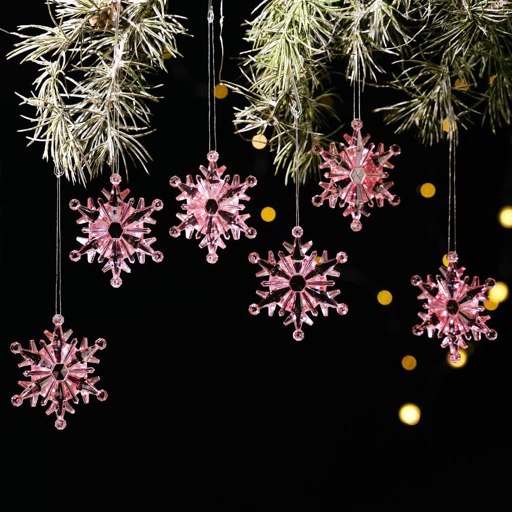 Crystal Snowflake Acrylic Snowflake Pendant Transparent Xmas Tree Ornaments  New Year Celebration