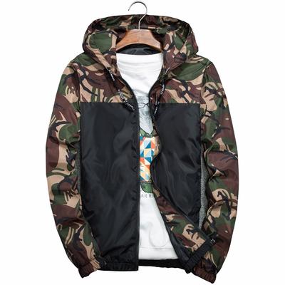 Chaqueta bomber informal con capucha para hombre, cortavientos, fina, de camuflaje, para primavera y otoño, para exteriores, moda juvenil.