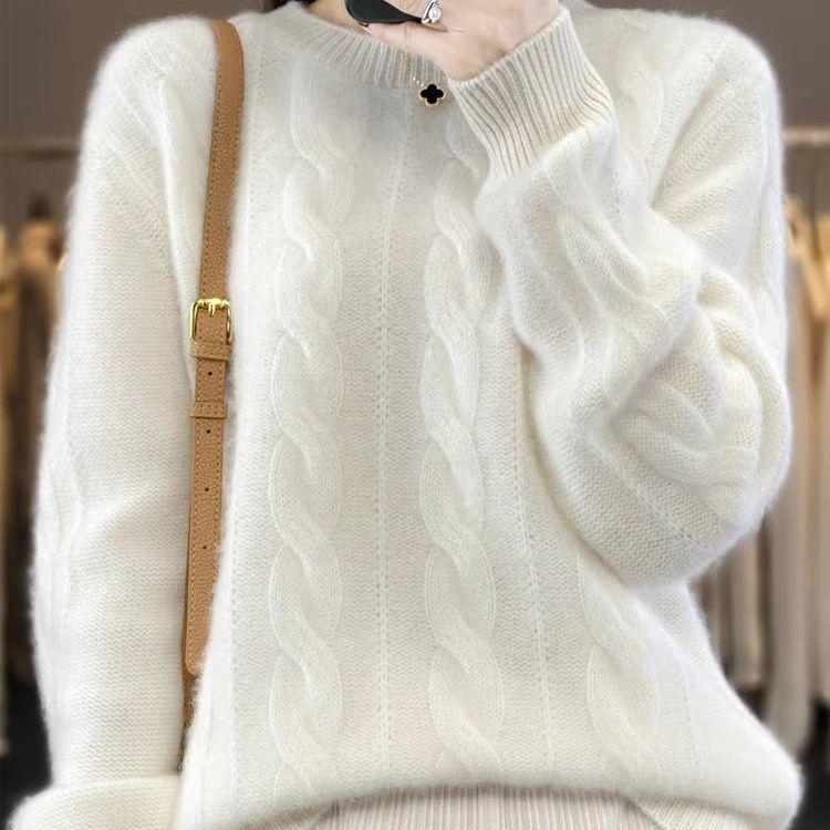 

Женский вязаный свитер с круглым вырезом, осень-зима 2025, новый свободный утолщенный корейский вариант, короткие топы 3XL белый